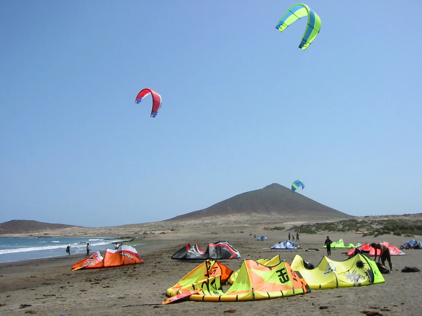 Kitesurfers on the water at El Médano, Tenerife.