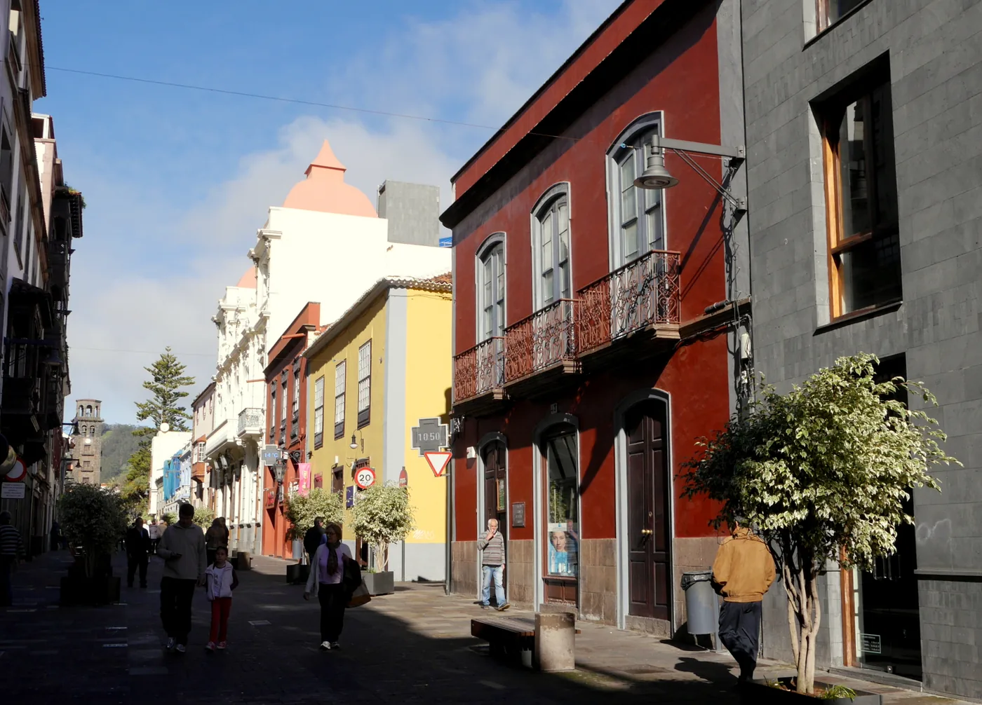 Colourful historic buildings on Calle Obispo Rey Redondo in La Laguna, Tenerife.