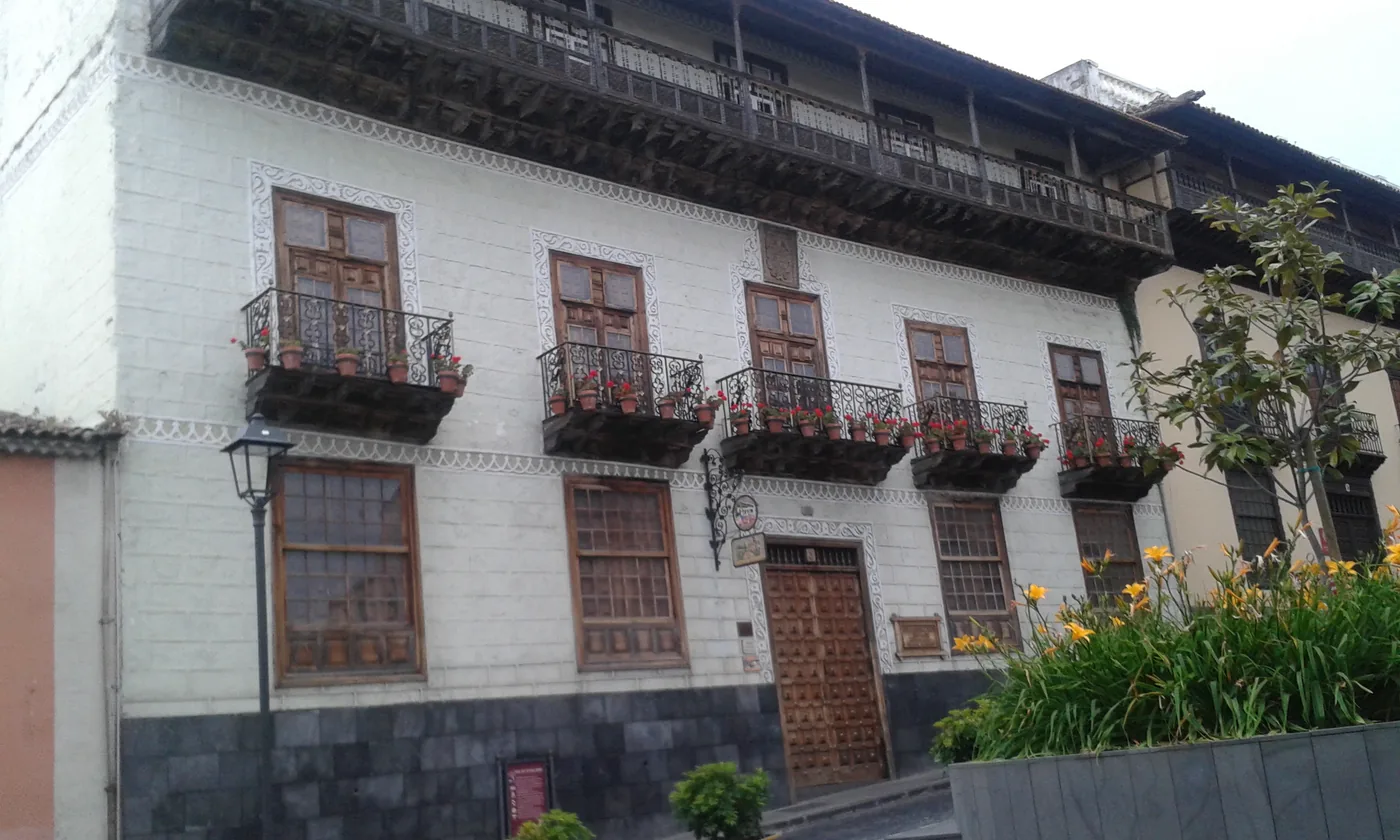 The carved wooden balconies of the Casa de los Balcones in La Orotava, Tenerife.