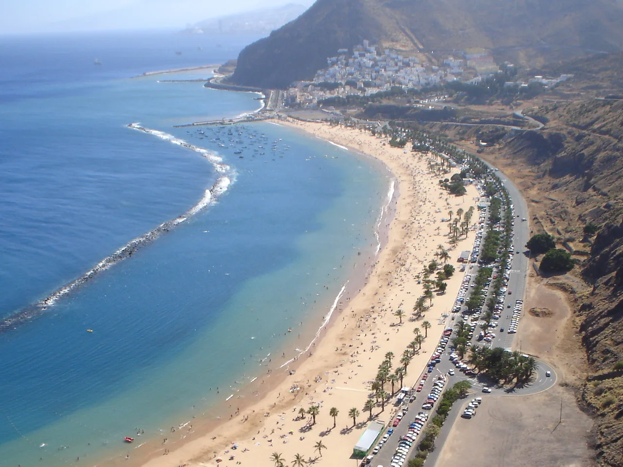 Las Teresitas beach with its palms and golden sand at San Andrés, Santa Cruz de Tenerife.