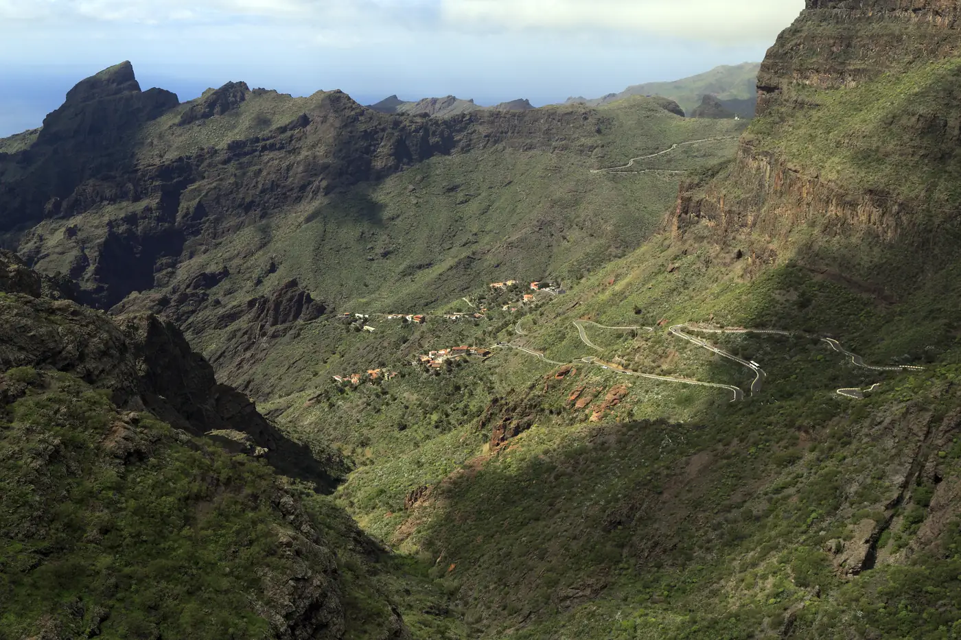 The houses of Masca on their ridge in the Teno Rural Park, Tenerife.