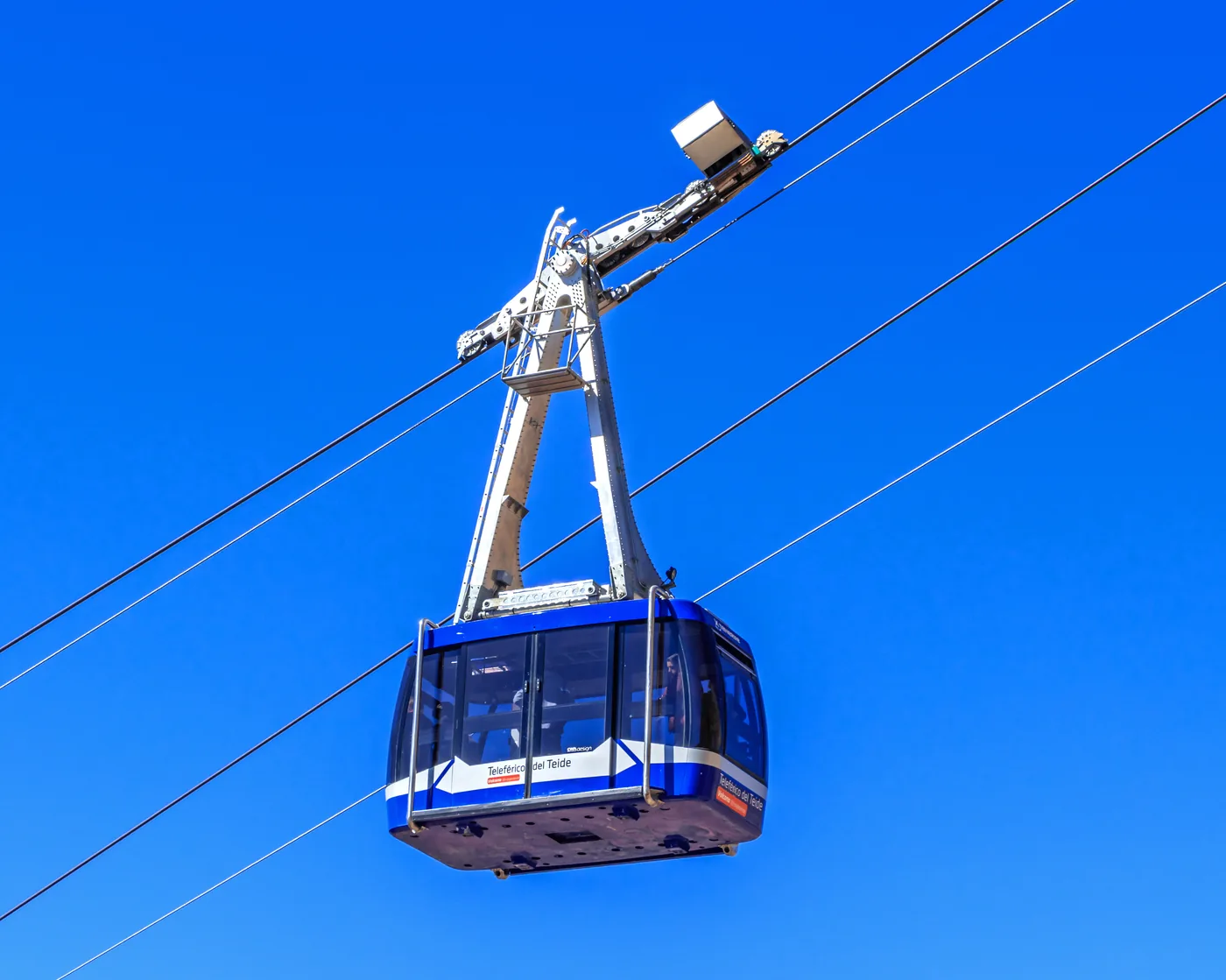 The Teide cable car base station with the cabin leaving for the upper station, Tenerife.