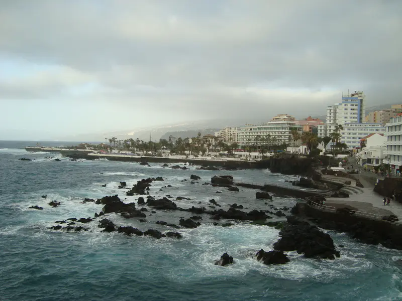 Rocky seafront and townscape at Puerto de la Cruz, Tenerife.